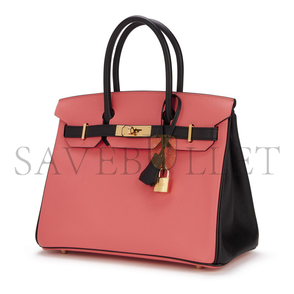 H**mes birkin 25 chevre leather milkshake pink and black gold buckle bag h028361cc69 (25*20*13cm)